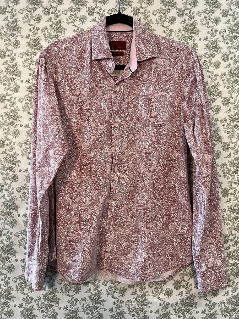 Consequence Men's Slim Fit Pink Paisley Dress Shirt Small S